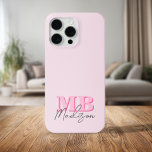 Coque iPhone 15 Pro Max Monogramme initial minimaliste rose moderne<br><div class="desc">Créez votre propre étui téléphonique personnalisé avec des initiales minimalistes modernes et un nom monographique de calligraphie de script. Disponible en différentes tailles de couleurs.</div>