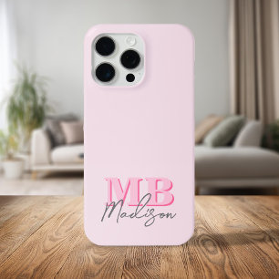 Coque iPhone 15 Pro Max Monogramme initial minimaliste rose moderne