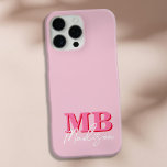 Coque iPhone 15 Pro Max Monogramme initial minimaliste rose moderne<br><div class="desc">Créez votre propre étui téléphonique personnalisé avec des initiales minimalistes modernes et un nom monographique de calligraphie de script. Disponible en différentes tailles de couleurs.</div>