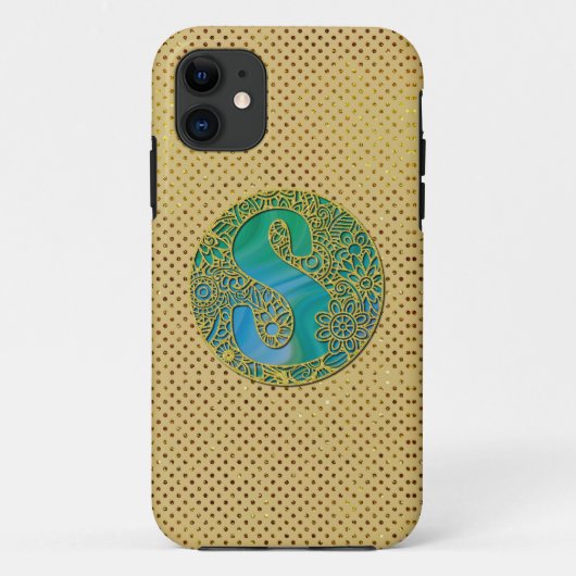 Coques Case-Mate iPhone Monogramme Initial Moderne Lettre Dorée et Turquoi (Dos)