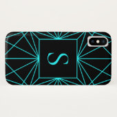 Coques Case-Mate iPhone Monogramme Initial | Motif Géométrique Turquoise (Dos (Horizontal))