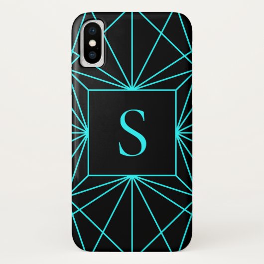 Coques Case-Mate iPhone Monogramme Initial | Motif Géométrique Turquoise (Dos)