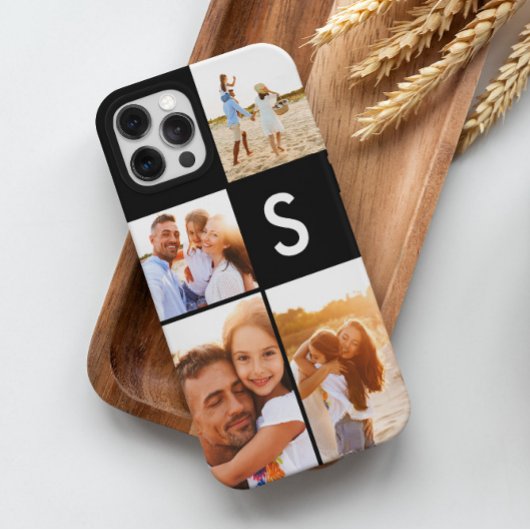 Coques Case-Mate iPhone Monogramme initial noir de collage photo moderne