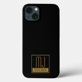 Coques Case-Mate iPhone Monogramme initial noir et or moderne (Verso)