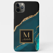 Coques Case-Mate iPhone Monogramme Initial Nom Élégant Sarcelle Noir Or (Dos)