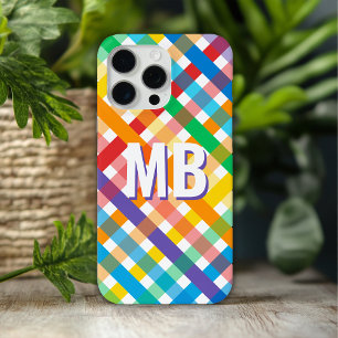 Coque iPhone 15 Pro Max Monogramme initial personnalisé à rayures arc-en-c