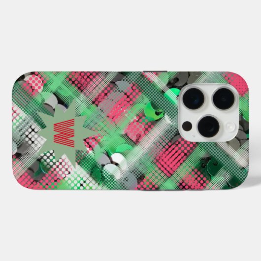 Coques Case-Mate iPhone monogramme initial plaid tartan rouge vert festif (Verso (horizontal))