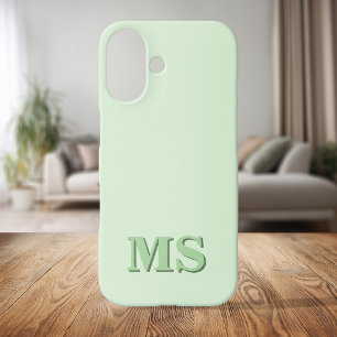 Coques iPhone 16 Monogramme initial vert minimaliste moderne