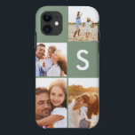 Case-Mate iPhone Case Monogramme initial vert sauge de collage photo mod<br><div class="desc">Monographie moderne de collage photo sauge vert design initial monogramme. Un design moderne multi photo design. Modifiez la couleur pour la customiser. Partie d'une collection.</div>