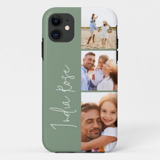 Coques Case-Mate iPhone Monogramme initial vert sauge de collage photo mod (Dos)