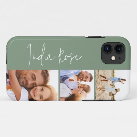 Coques Case-Mate iPhone Monogramme initial vert sauge de collage photo mod (Dos (Horizontal))