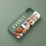 Case-Mate iPhone Case Monogramme initial vert sauge de collage photo mod<br><div class="desc">Monographie moderne de collage photo sauge vert design initial monogramme. Un design moderne multi photo design. Modifiez la couleur pour la customiser. Partie d'une collection.</div>