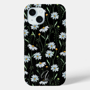 Coque Pour iPhone 15 Monogramme initiale de marguerite blanche aquarell