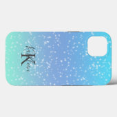 Coques Case-Mate iPhone Monogramme Initiale Nom Bleu Vert Paillettes Ombré (Verso (horizontal))
