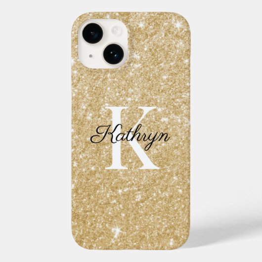 Coques Case-Mate iPhone Monogramme initiale nom pailleté or (Verso)