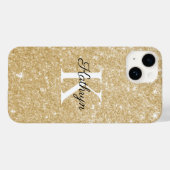 Coques Case-Mate iPhone Monogramme initiale nom pailleté or (Verso (horizontal))