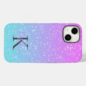 Coques Case-Mate iPhone Monogramme initiale nom rose bleu paillettes ombré (Verso (horizontal))
