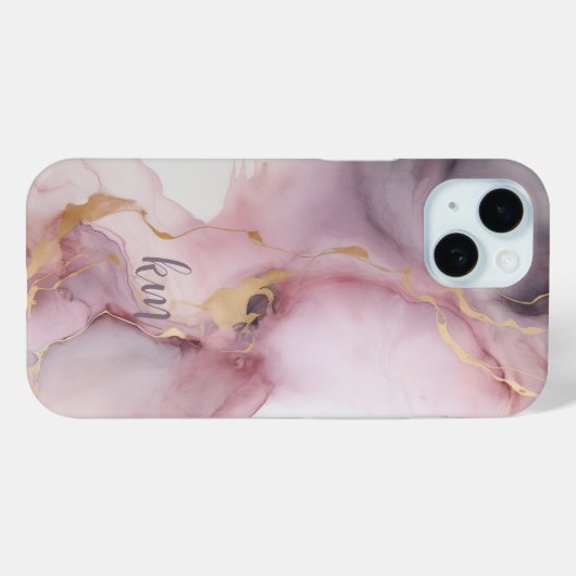 Coques Case-Mate iPhone Monogramme Initiales Nom Rose Grey Alcool Encre La (Verso (horizontal))