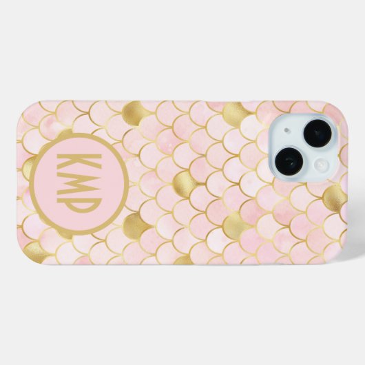Coques Case-Mate iPhone Monogramme Initiales rose Blush or Mermaid Étales (Verso (horizontal))