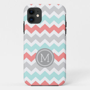 Coques Pour iPhone Monogramme iPhone5s Coral Turquoise Chevron