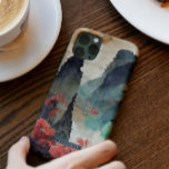 Coque Pour iPhone 14 Monogramme japonais de la forêt de montagne de fle<br><div class="desc">De magnifiques montagnes peintes à la main et des fleurs de cerisiers avec votre nom ou monogramme. Les valises téléphoniques sont l'occasion de laisser briller votre personnalité. Vous pouvez choisir votre appareil téléphonique pour montrer votre sens de la mode, faire connaître aux gens un hobby ou un intérêt bien-aimé, ou...</div>