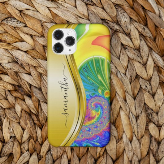 Coques Case-Mate iPhone Monogramme jaune arc-en-ciel fragile moderne Nom