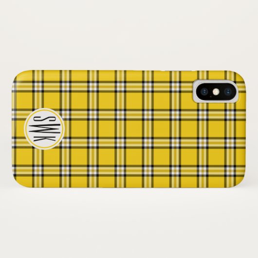 Coques Case-Mate iPhone Monogramme jaune de plaid (Dos (Horizontal))