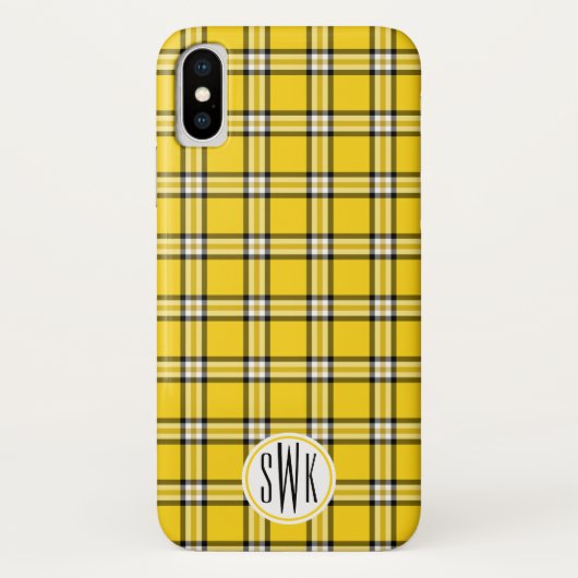 Coques Case-Mate iPhone Monogramme jaune de plaid (Dos)
