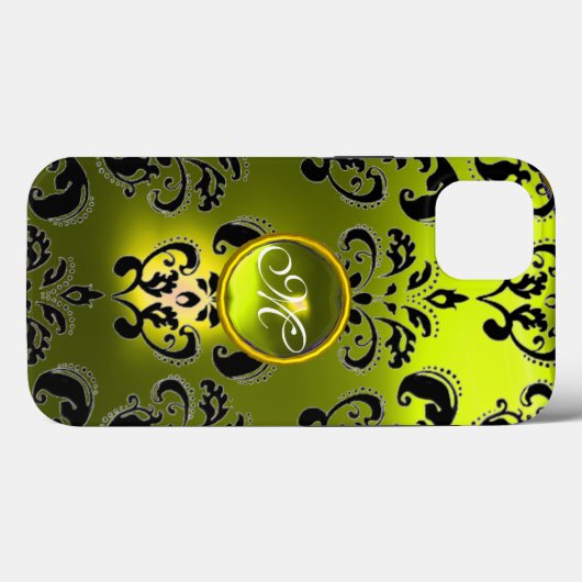 COQUES Case-Mate iPhone MONOGRAMME JAUNE EN PIERRE NOIRE DAMASK (Verso (horizontal))