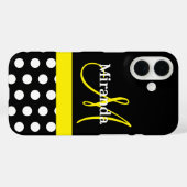 Coques Case-Mate iPhone Monogramme jaune noir avec pois blancs (Verso (horizontal))