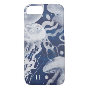 Case-Mate iPhone Case Monogramme   Jellyfish on Navy Arrière - plan