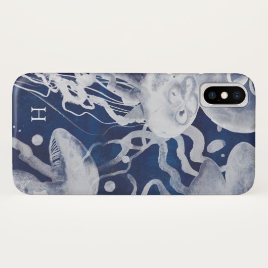Coques Case-Mate iPhone Monogramme | Jellyfish on Navy Arrière - plan (Dos (Horizontal))