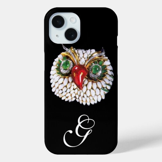 Coques Case-Mate iPhone MONOGRAMME JEWEL OWL, Or, Émeraude verte, opale (Verso)