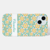 Coques Case-Mate iPhone Monogramme joli fleurs orange sur vert (Verso (horizontal))