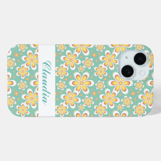 Coques Case-Mate iPhone Monogramme joli fleurs orange sur vert (Verso (horizontal))