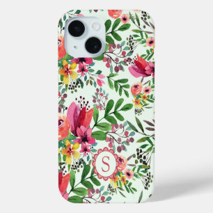 Coque Pour iPhone 15 Monogramme joli floral aquarelle vibrant