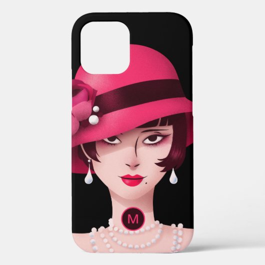 Coques Case-Mate iPhone Monogramme Lady Glam Art Déco Rose noir initial (Verso)