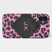 Coques Case-Mate iPhone Monogramme Leopard noir et rose chaud (Dos (Horizontal))