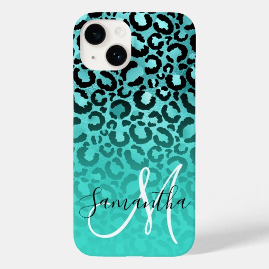 Coques Case-Mate iPhone Monogramme Léopard Ombre Turquoise (Verso)