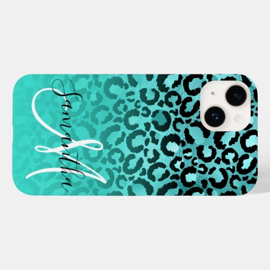 Coques Case-Mate iPhone Monogramme Léopard Ombre Turquoise (Verso (horizontal))