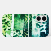 Coques Case-Mate iPhone Monogramme léopard poster de animal vert turquoise (Verso (horizontal))