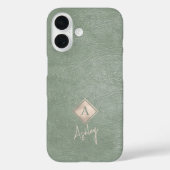Coques Case-Mate iPhone Monogramme lettre et nom de script sauge cuir (Verso)