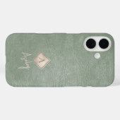 Coques Case-Mate iPhone Monogramme lettre et nom de script sauge cuir (Verso (horizontal))