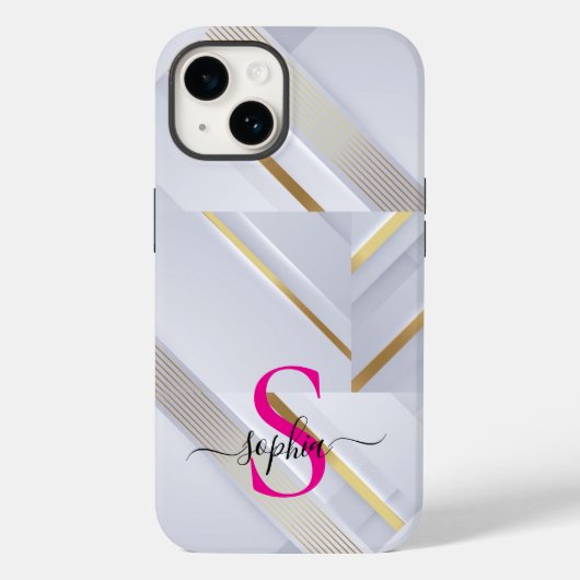 Coques Case-Mate iPhone monogramme lignes dorées marbre blanc (Verso)