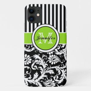 Case-Mate iPhone Case Monogramme Lime noir blanc rayé Damas iPhone 11