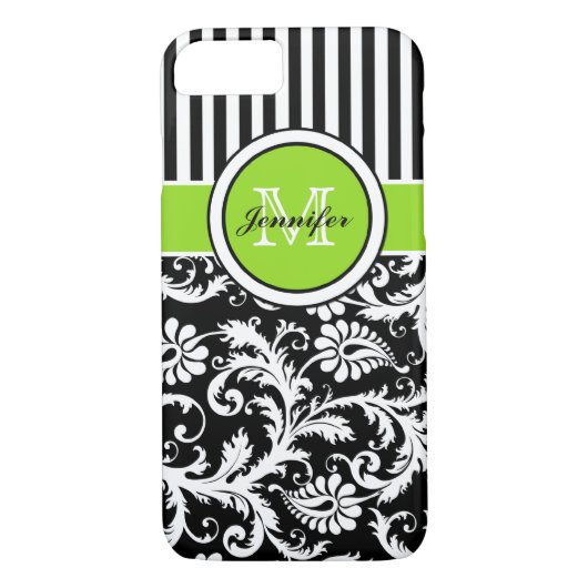 Coques Case-Mate iPhone Monogramme Lime noir blanc rayé Damas iPhone 7 (Dos)