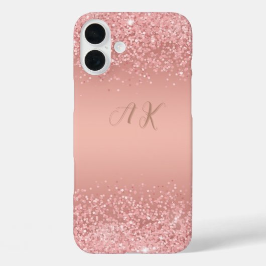 Coques Case-Mate iPhone Monogramme Luxueux Shimmer Rose Doré Élégant (Verso)