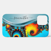 Coques Case-Mate iPhone Monogramme manuscrit en métal bleu gras (Verso (horizontal))