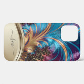 Coques Case-Mate iPhone Monogramme manuscrit Fractal Blue Gold (Verso (horizontal))