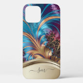 Coques Case-Mate iPhone Monogramme manuscrit Fractal Blue Gold (Verso)